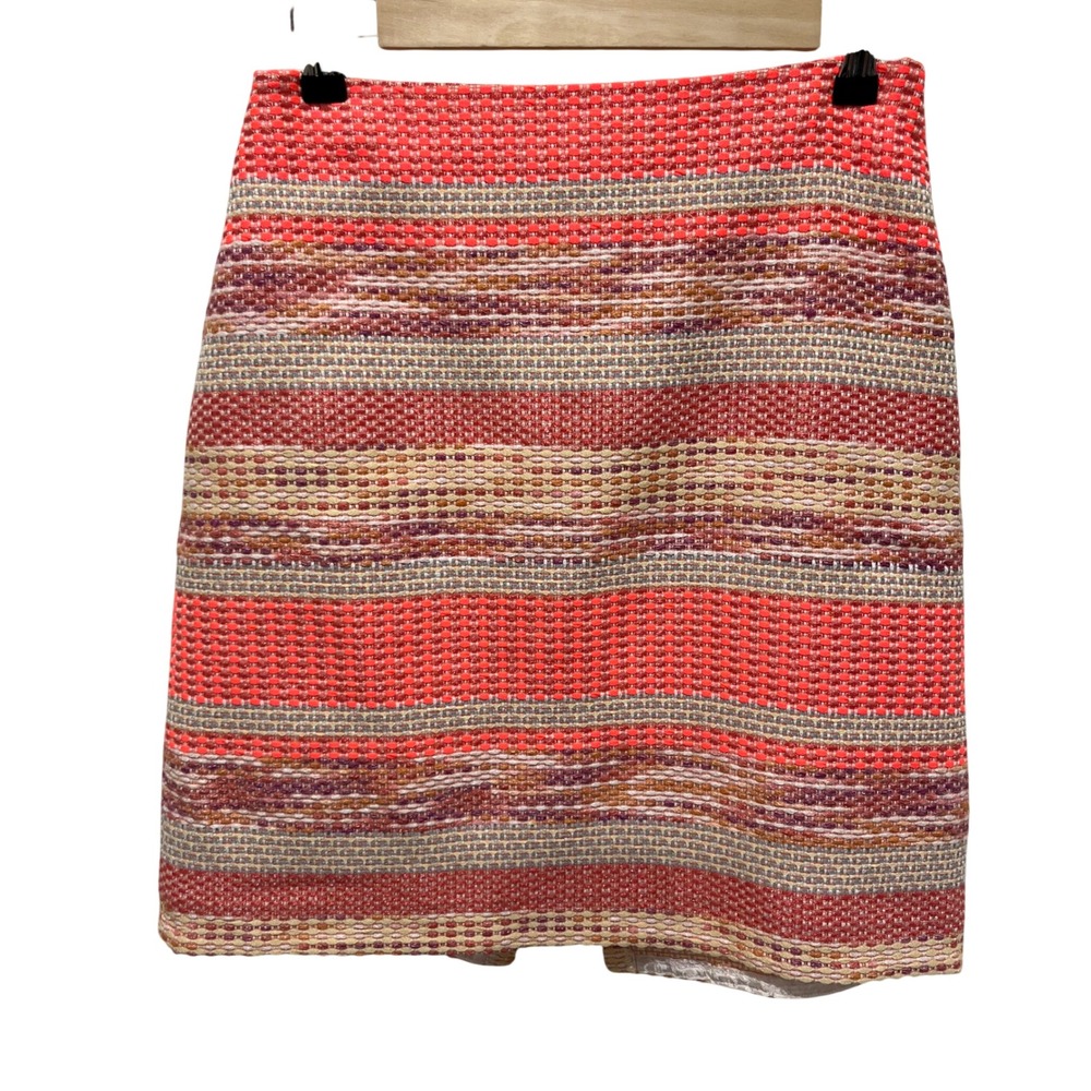 Etcetera Tweed Pencil Skirt Sz 4 Pink Orange Striped Zip Back Textured Media